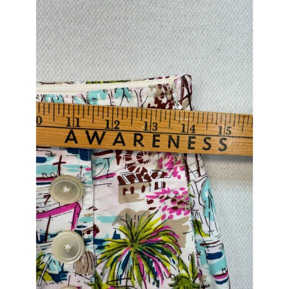 J.Crew Women's Tropical Palm Trees Print Casual Panel Button Shorts Size 4 White - Picture 7 of 12